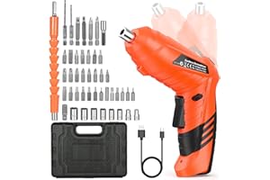 NUZEKY Wiertarka akumulatorowa, zestaw wkrętaków akumulatorowych 3,6 V, obrotowy śrubokręt elektryczny z 47 akcesoriami, 3 Nm ładowalna wiertarka z oświetleniem LED do domu i ogrodu DIY Project (czerwony)