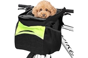 PETCUTE Dog Bike Basket Carrier,Multi-purpose Pet Bicycle Front Carrier Backpack for Bike,Foldable,Removable,Pet Bicycle Carrier with Side Storage Pockets,Shoulder Strap,Pet Travel Bag for Small Dogs