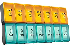 Mossime Weekly Pill Box 7-Day: Large Pill Boxes 7 Day 2 Times A Day Daily Pill Organiser 7 Day with 14 Compartments - XL Week Tablet Case Am Pm Medication Organizer for Vitamin Supplement