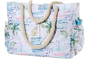 KUAK Beach Bag, Large Beach Bag for Women Waterproof Sandproof Beach Tote Bag with Zipper for Pool Grocery Travel 18 inches