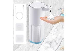 BEIHRE Automatyczny Dozownik Mydła ， Dozownik Mydła 400 ML do Montażu na ścianie bez wiercenia, 4 Regulowane Poziomy, Możliwość ładowania przez USB, Odpowiedni do Kuchni, Lazienek, Szkół, Hoteli