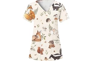 Sizoer Berufsbekleidung Damen - Kasack - Tunika Tier Gedruckt Schlupfhemd Arbeitsuniform Pflege Kurzarm V-Ausschnitt Schwesternkittel Kasack Bunt Mit Taschen Laborkittel Damen Tshirt