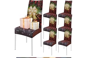 ‎FIGOOO FIGOOO Stuhlhussen Weihnachten 6er Set Stretch Stuhlhussen für Esszimmerstühle Elastisch Moderne Universal Xmas Stuhlbezug für Weihnachtstag Party Festlich(Glöckchen,6er Set)