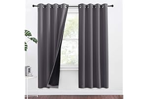 PONY DANCE Dwuwarstwowe zasłony, szare, nieprzejrzyste, termiczne, ochrona przed wysoką temperaturą, z oczkami, 2 szt., wys. 175 x szer. 140 cm, zasłona zaciemniająca, do sypialni, izolacja cieplna