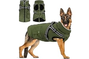 Woiil Hundejacke Hundemantel für Grosse Hunde Warmer Hundepullover Winter Hundejacke Weste Winddicht Mantel Hoodie Winter Hunde Außenjacke für Spazierengehen Armeegrün XL