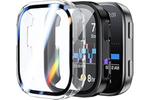 Rojeuinn [2 Piezas Funda para Amazfit Bip 6 Funda Protectora con Protector de Pantalla, PC Dura 360° Funda Protectora Ultrafina Antiarañazos Antipolvo -Negro+Transparente