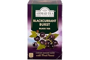Ahmad Tea - Blackcurrant Burst - Té negro con grosella negra - Con trozos de fruta - Bolsitas de té envueltas individualmente y selladas con aroma con 2 g de té por ración - 20 bolsitas de té
