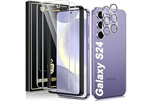 UniqueMe 2+2 Pack for Samsung Galaxy S24 Screen Protector, Tempered Glass Film and Camera Lens Protector, 【Support Fingerprint】 Anti Scratch HD Clear Protective Film with Lens Cover + Install Tool