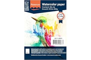 Iris Ohyama Vaessen Creative Florence Carta per Acquerello, Foglio A6, Bianco, 300 g/MG, Superficie Liscia, qualità Professionale, 20 Fogli per Pittura, Scrittura a Mano e Progetti Artistici