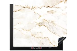 KitchenYeah© Protection Pour Plaque Induction 60x52 cm Décoration Cuisine Protégé Cache De Cuisson Vitroceramique Marbre - Calcaire - Or - Luxe - Aspect marbre - Blanc