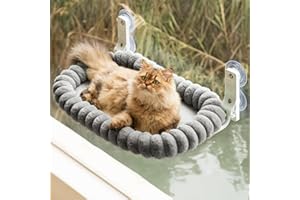 EDAGNY Hamaca Ventana Gato Suave, Plegable Cama Gato Ventana con Cama para Gatos extraíble y Reversible Cubrir - Cama para Gatos con Marco de Acero Engrosado Resistente hasta 18kg, Gris M