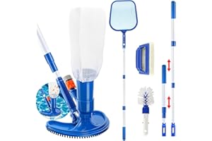 NIRCHO Pool Vacuum Cleaner, Portable Jet Vacuum Head Pool Maintenance Kit, Pool Cleaning Kit with Adjustable Telescopic Pole, Scrubbing Brush, Sponge Brush and Skimmer Net for Leaves, Dirt, Sand, Silt