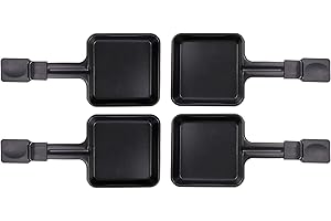 ‎PIEBERT 4x Raclette Pfännchen 23178 10x10cm, Griff Extra Lang, Universell für Raclettes (Maße siehe Text)