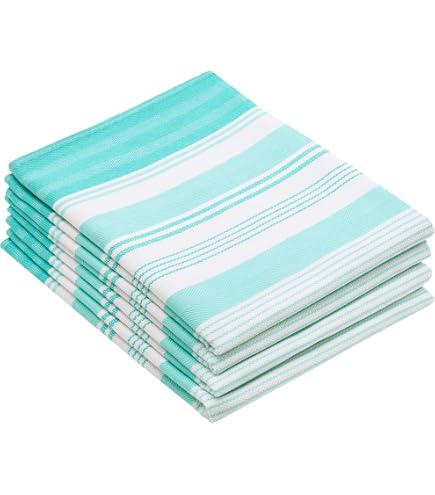 Türkisblau Gestreifte Küchentücher – 3er Set, 45 X 66 Cm, 100% Baumwolle, Saugstark & Schnell Trocknend