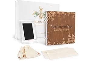 CREAWOO Wooden Baby Memory Book Set The Story of Baby's First 5 Years New Born Baby Girls Boys Keepsake Gift
