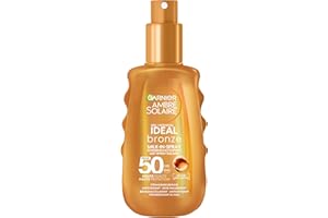 ‎GARNIER Garnier UV-Sonnenschutzspray für eine strahlende Bräune, Sehr hoher Sonnenschutz mit LSF 50, Wasserfest, Ambre Solaire Ideal Bronze Milk-in-Spray, 1 x 150 ml