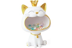 Efugadeng Lachende Katze Statue Figuren Lagerung Box，Katze Schmuck Schlüssel Aufbewahrungsbox，Schmuck Tablett, Große Katzen-Skulptur-Statuegeeignet für Zuhause, Büro-Dekoration (Weiss, M)