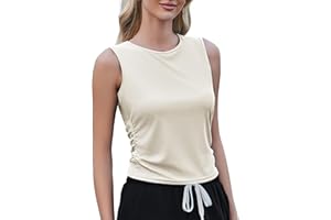 Weardear Sport Tank Tops Damen Yoga Shirt Ärmelloses Crop Top Leichte Lässig Funktions Shirt Gym Tanktop Fitness Oberteile mit Seitfalten