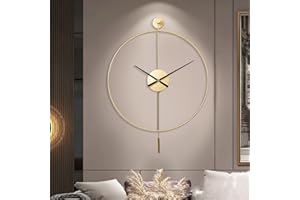 TICKTIME Classical Large Decorative Wall Clock with Pendulum, Modern Non-Ticking Silent Metal Wall Clocks for Living Room, Bedroom, Study, Office, 20 inch