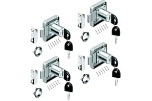 YOUTU® Set of 4 Furniture Lock Cylinder Furniture Lock Screw-On Lock Cabinet Set for Drawers and Cabinets Nickel-Plated Steel Backset: 32 mm