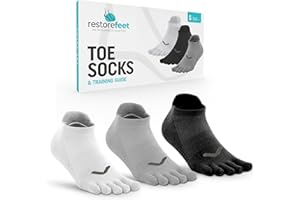 RestoreFeet Calze con Dita Uomo Donna – 3 Paia Calzini con Dita Separate Traspiranti in Cotone – Calze 5 Dita Barefoot Sportive – Taglie S M L XL per Yoga, Fitness, Corsa