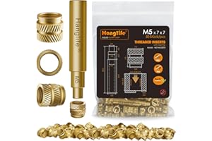 HANGLIFE M5 Insertos Roscados de Ajuste Térmico con Puntas Soldador, Insertos de Tuercas para Componentes de Impresión 3D y Piezas de Plástico - Tuercas Moleteadas Métricas de Latón (50 Piezas)