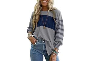 CHICZONE Womens Sweatshirts Long Sleeve Fall Tops Color Block Striped T Shirts Tunic Tops Oversized Crew Neck Tees