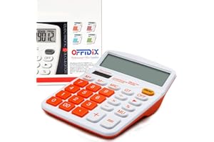 OFFIDIX Calculatrice de bureau double puissance portable 12 chiffres grand écran LCD calculatrice orange
