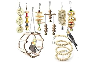 BrilliantDay 8 Stück Papageienspielzeug Kauspielzeug Vögel Spielzeug Holz Sitzstangen Plattform, Schaukel, Sitzplatz, Perfekt für Sittiche Nymphensittiche, Aras, Papageien, Love Birds