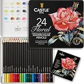 Castle Art Supplies Set of 24 Watercolor Pencils - Botanical Style | 24 intense colours for adults - paint and draw at the sa