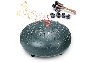 BUSOHA Tambor de lluvia para jardín exterior – Tambor de lluvia de lengüeta de acero de 6 pulgadas con 8 notas para jardín exterior cuando llueve, instrumento de tambor de lluvia impermeable, mini