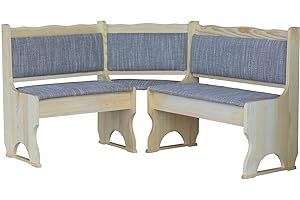 k koma Banco esquinero de pino lacado con acolchado de madera maciza beige (120 x 140)