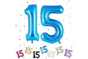 VUCDXOP Number 15 Blue Foil Balloon, 40" Helium Balloons for 15th/51th Birthday, Anniversary Party Decorations for Boys Girls