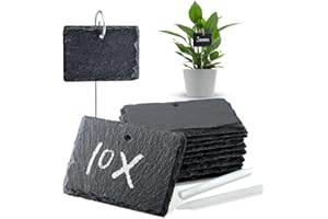 WLWNWFT Pflanzenschilder zum Beschriften 10er Set, Schiefer Pflanzschilder für Draussen, Schilder aus Schiefer inkl. Kreidestift, Pflanzenstecker für Kräuter, Blumen, Gemüse, 10 x 7 cm