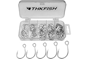 THKFISH 50pcs/100Pcs Box Inline Single Hooks Replacement Fishing Hooks for Lures Baits Inline Circle Hooks Large Eye with Barbed Saltwater freshwater #2#1 1/0 2/0 3/0