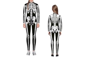 NEWUPZSI Costume di Halloween da donna con scheletro e scheletro a forma di teschio, tuta con ossa a maniche lunghe, skinny scheletrico, per cosplay, tuta per carnevale, carnevale, feste a tema