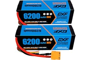 DXF 2Packs 14.8V 6200Mah 80C HardCase XT90 LIPO BATTERY for 1:8 Scale RC Car, Multirotor Planes, Helicopter & Boats - 4S LIPO BATTERY, for Emaxx, Bandit, Rustler, Losi, Team Associated