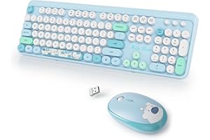 SbocKeeb Tastiera e Mouse Senza fili, Americana QWERTY，Cute Tastiera Wireless con Tastierino Numerico, 2.4 GHz Retro Macchina Da Scrivere Full-sizewith Tasti Rotondi (Bear Blue)