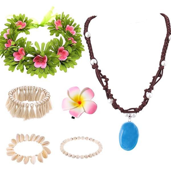 Accessoires Déguisement Princesse Vaiana (Moana) | Collier, Guirlande Fleur Hawaïenne Et Pince à Cheveux Pour Fille | Fête Tropicale, Anniversaire, Carnaval