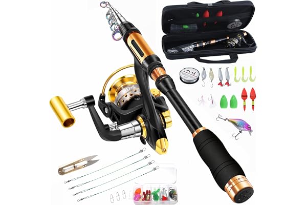 BNTTEAM 6 Set Canne à pêche télescopique 2.1m, 2.4m, 3.0m 3.6m à 99% de Carbone & Moulinet 12BB & leurres & Ligne & Crochets & flotteurs, kit de Canne à pêche