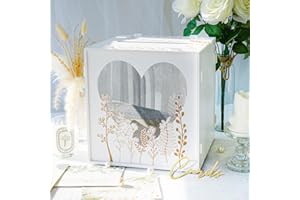 Fayavoo White Wedding Card Box for Reception, Large Wedding Envelope Money Cards Box for Party with Heart Acrylic Window, PVC Flower Pattern Gift Card Holder for Graduation Birthday Baby Shower Decor
