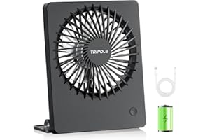 TriPole Schreibtischventilator, wiederaufladbar, batteriebetrieben, Mini-Ventilator, tragbar, 180° neigbar, 3 Geschwindigkeiten, USB-Tischventilator, kleiner Handventilator für Schlafzimmer, Büro