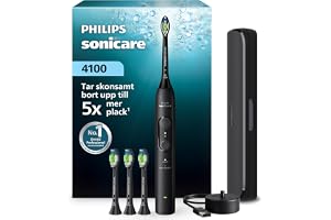 Sonicare 4100 Series – elektrisk tandborste med Pressure Sensor, 4 borstinställningar, EasyStart-funktion, SmarTimer, 21 dagars batteritid, resefodral, svart, modell HX4046/52, [Ny]