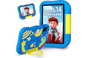Rebecco Tablette pour Enfants 10 Pouces Android 14 Tablet pour Enfants avec Octa-Core, 6000 mAh, 10GB RAM + 64GB ROM, Double caméra, WiFi, BT5.3, contrôle Parental,avec étui Anti-Chute