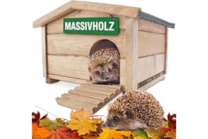 Hecht zooprinz winterfestes Igelhaus mit Boden und wetterfestem Dach - Igelfutterhaus - Igelhaus - Ganzjährig perfekt für den Igel Winterschlaf & als Nisthaus für die Igelfamilie - Igelhaus