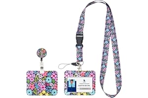 SCOLLIA Porte badge personnalisé (fleurs) avec enrouleur rétractable, porte carte d'identification (travail, transport, infirmière, enfant, cantine) horizontal et cordon tour de cou (Lanyard)