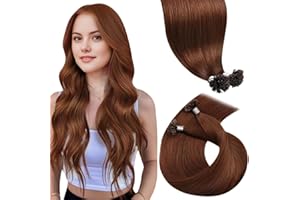 LaaVoo Extension Capelli Veri Cheratina Rosse Marrone Extension Cheratina Capelli Umani Remy Lisci Extension Keratina Hair 40 cm 50g 50 ciocche #33
