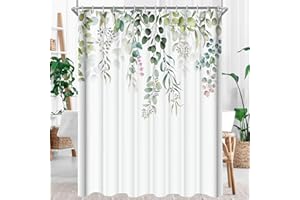 ‎LERORES Lerores Duschvorhang 120x200cm, Grün Blätter Antischimmel Textil, Beschwerter Saum Wasserabweisend, Waschbar Polyester Stoff Badevorhänge mit Ösen und 8 Duschvorhangringe für Badezimmer, Badewanne