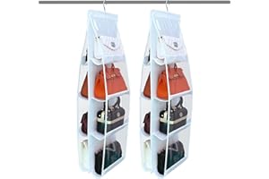 gvivej Rangement pour Sacs à Main, 2 Pièces Organiseur de Garde Robe, avec 8 Compartiments en Plastique Transparent, Organiseur Suspendu pour Placard Familial, Chambre à Coucher (Blanc)