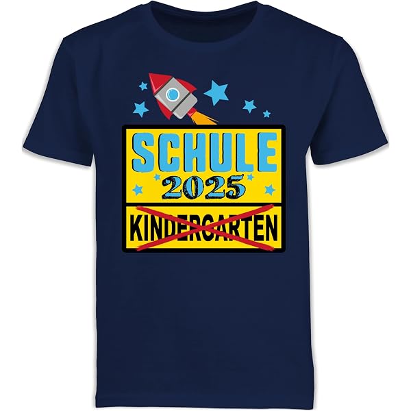 Kinder T-Shirt Jungen Einschulung 2025 – Mit Raketen-Motiv, 100 % Baumwolle, Größe 140 (9–11 Jahre), Navy